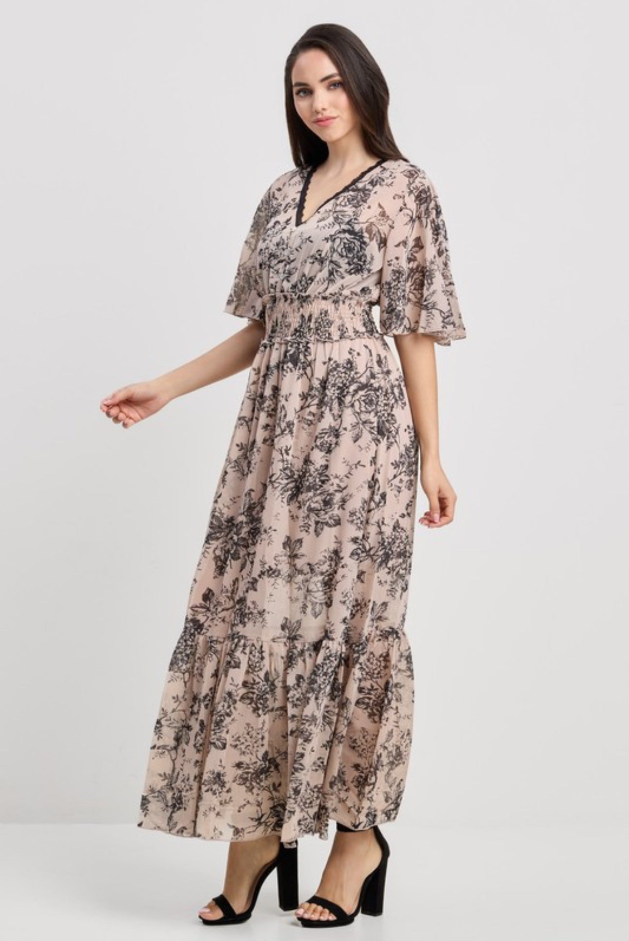 Half Relaxed Sleeves Chiffon Maxi Dress