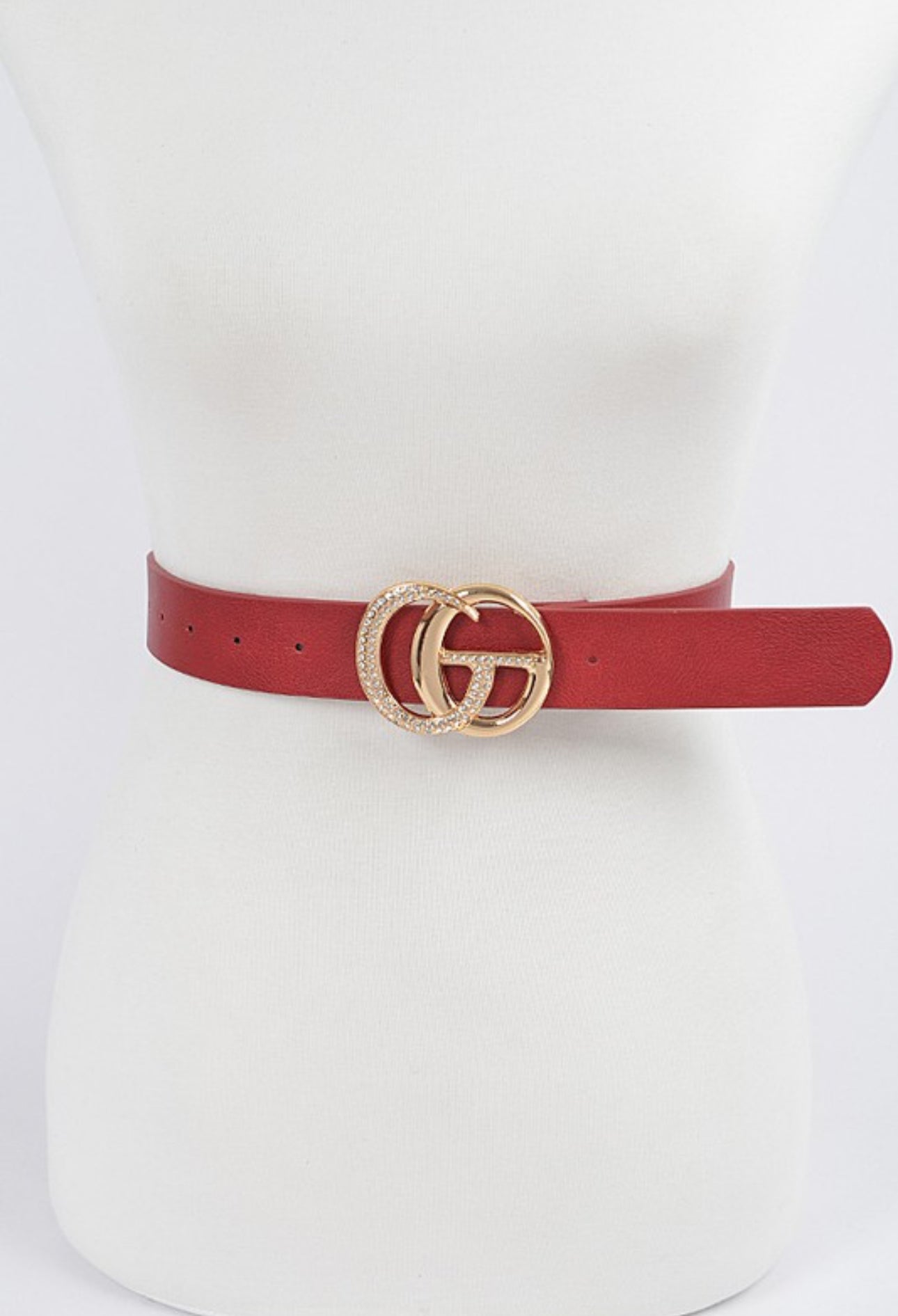 Rhinestone Buckle Faux Leather Belt