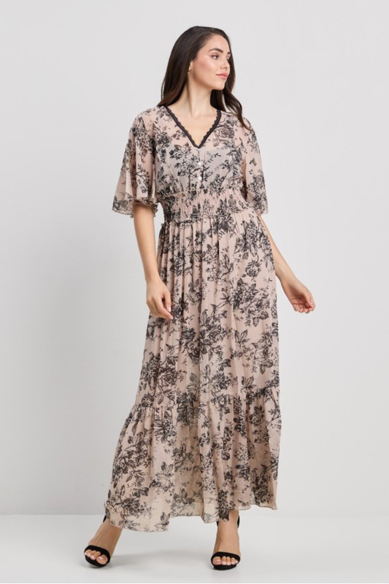 Half Relaxed Sleeves Chiffon Maxi Dress