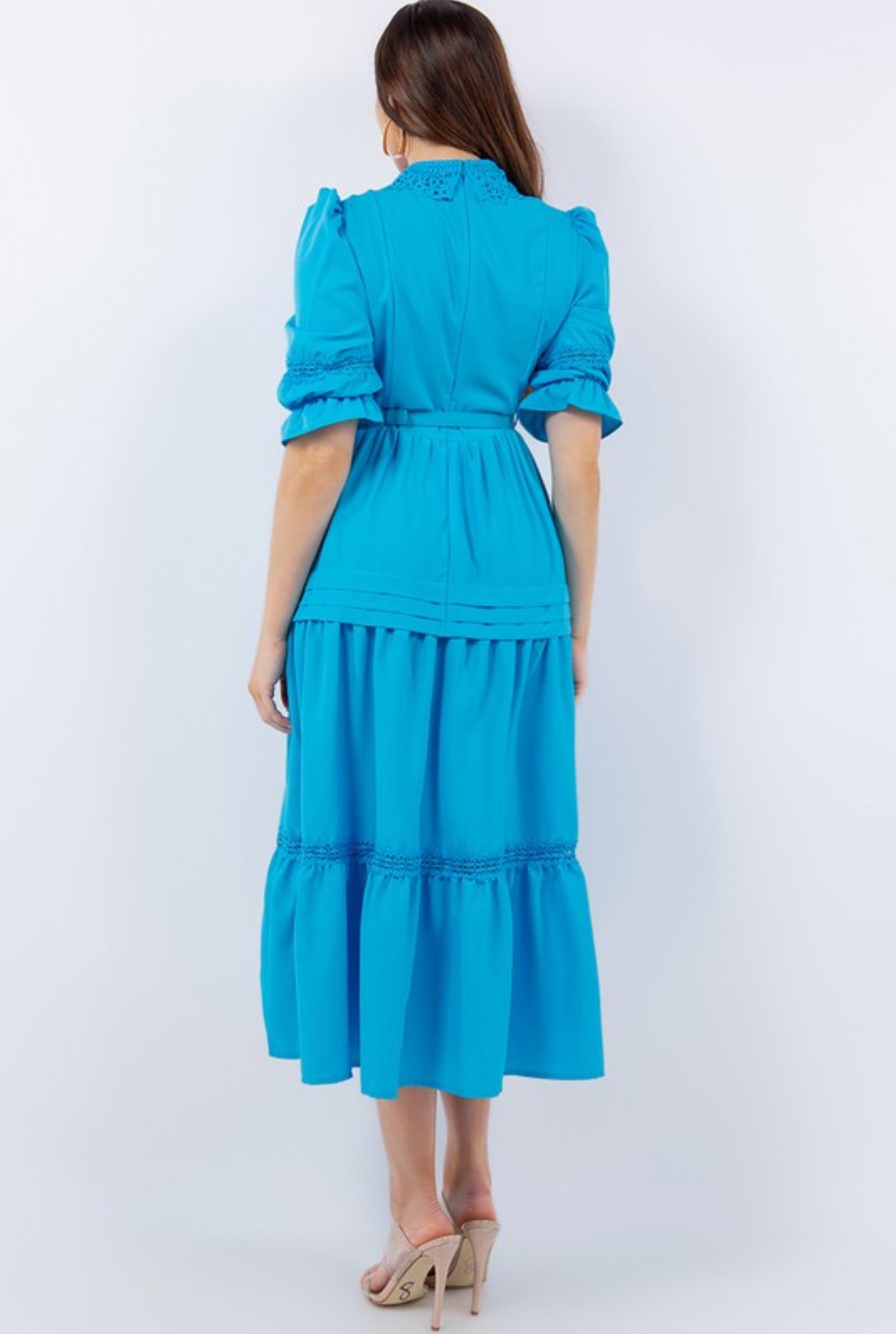 Belted Solid Elegant Midi Dress