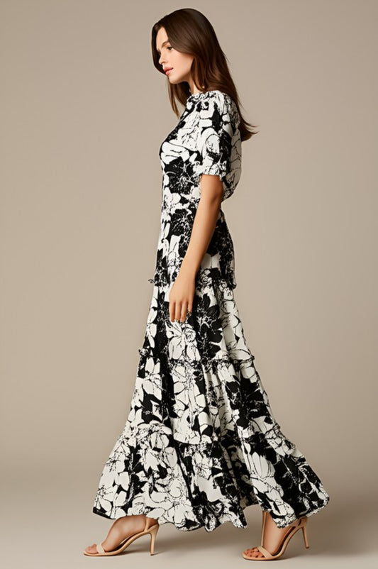 Black & Ivory Floral Shirt Maxi Dress