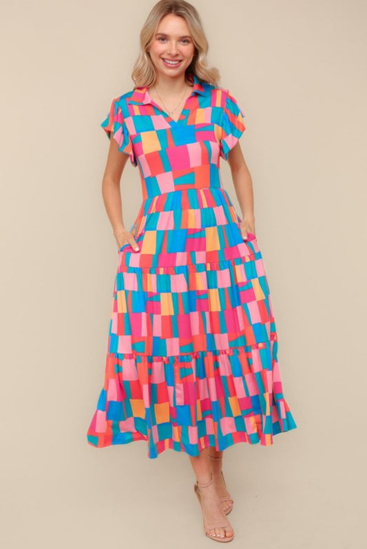 Multi Color Fit And Flare Maxi Knit Dress