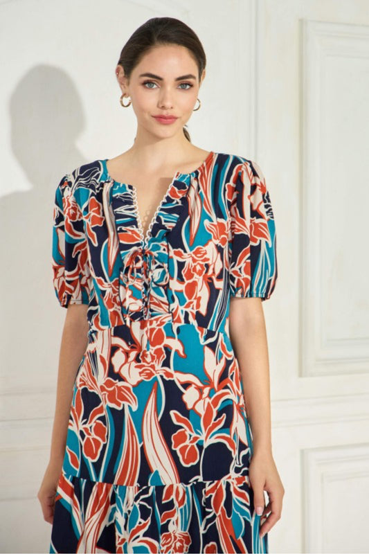 Floral Print Tiered Midi Dress
