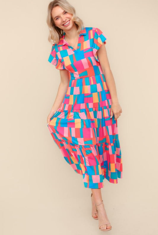 Multi Color Fit And Flare Maxi Knit Dress