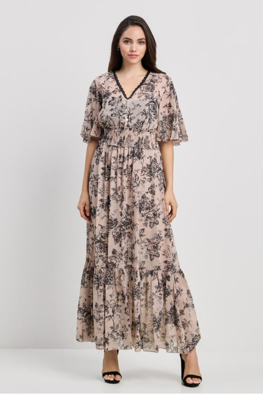 Half Relaxed Sleeves Chiffon Maxi Dress