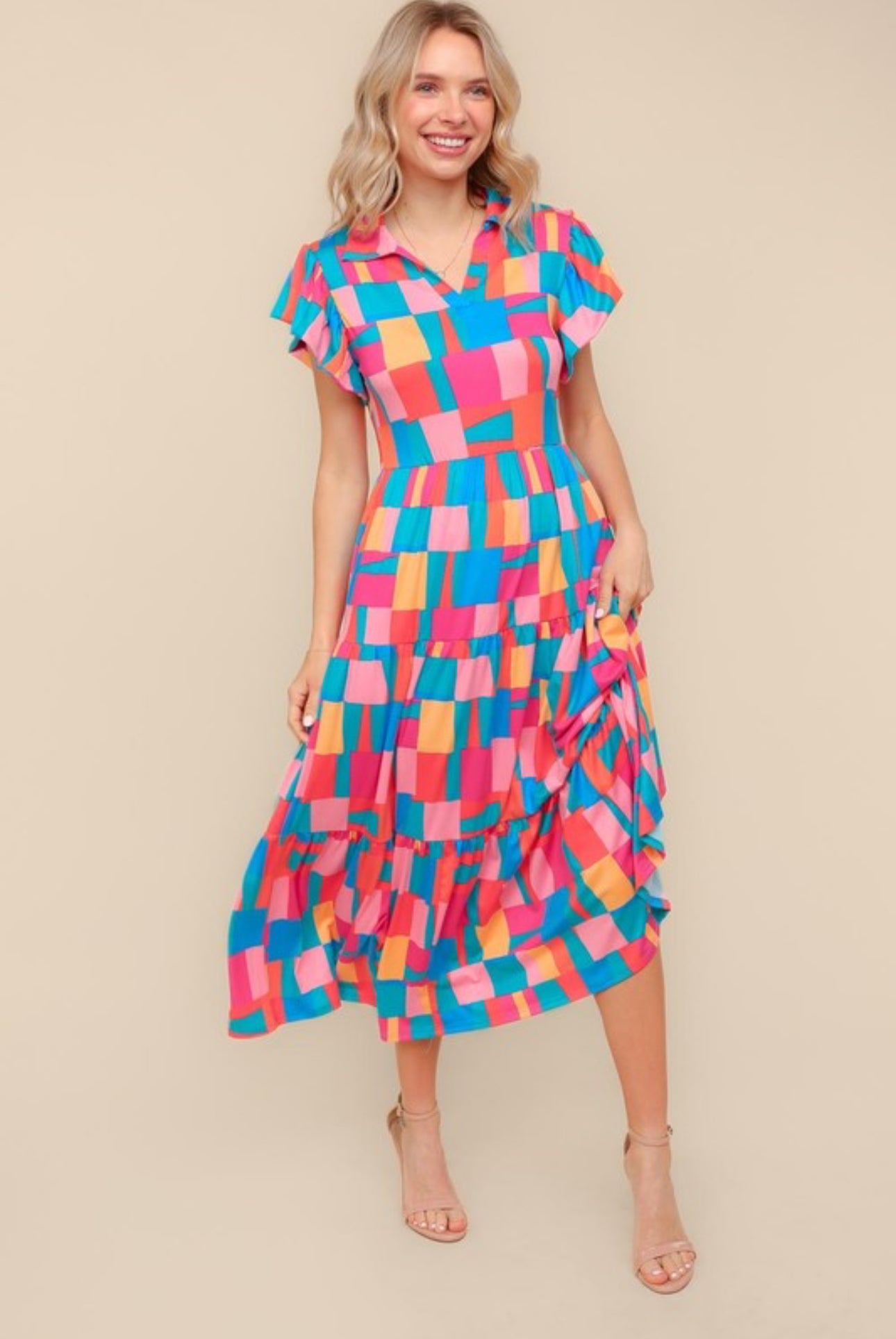 Multi Color Fit And Flare Maxi Knit Dress