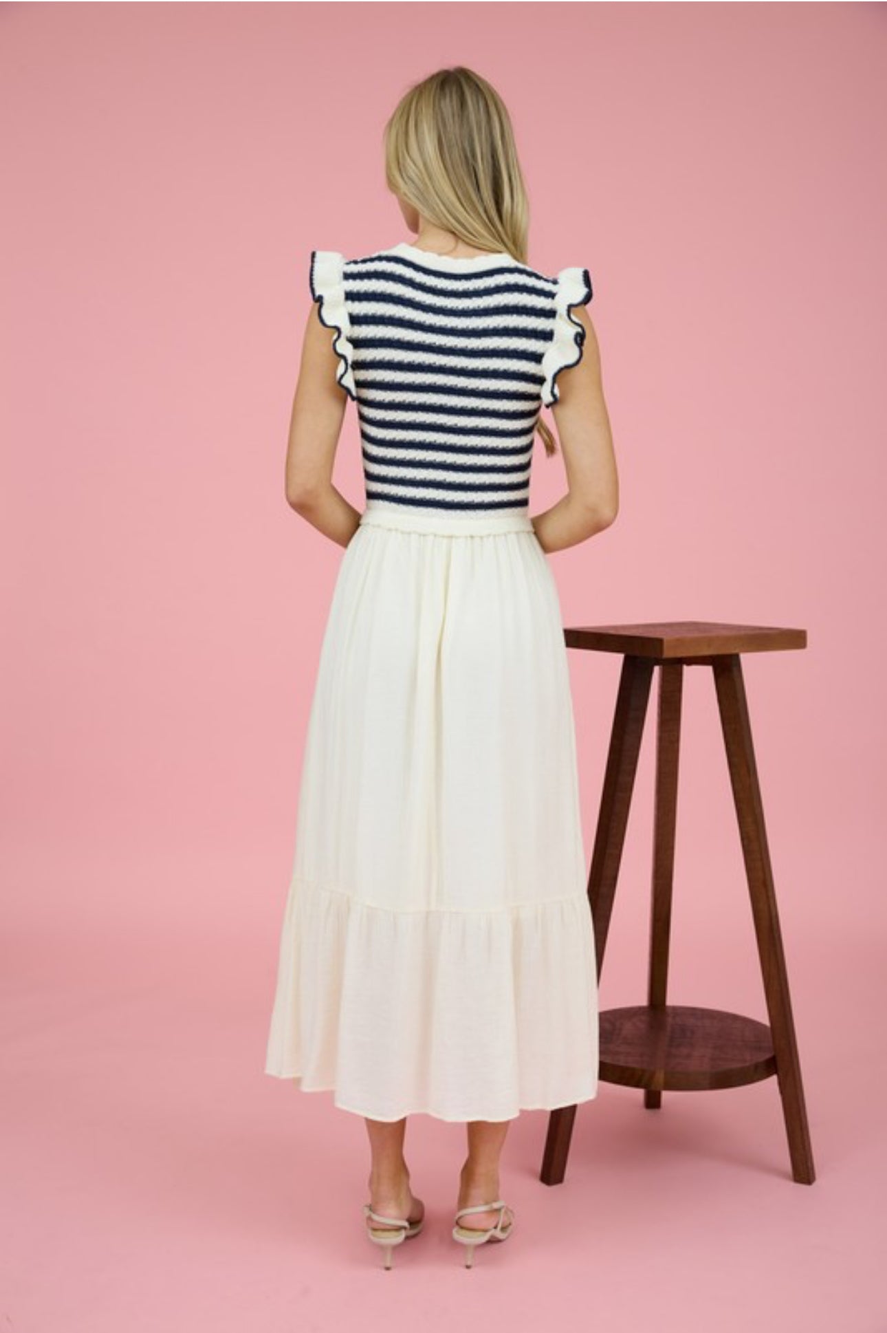 Stripe Sweater Top Mixed Media Midi Dress