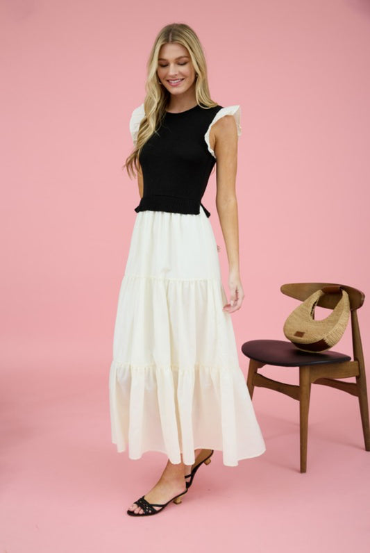 Mixed Media Sweater Vest Midi Dress