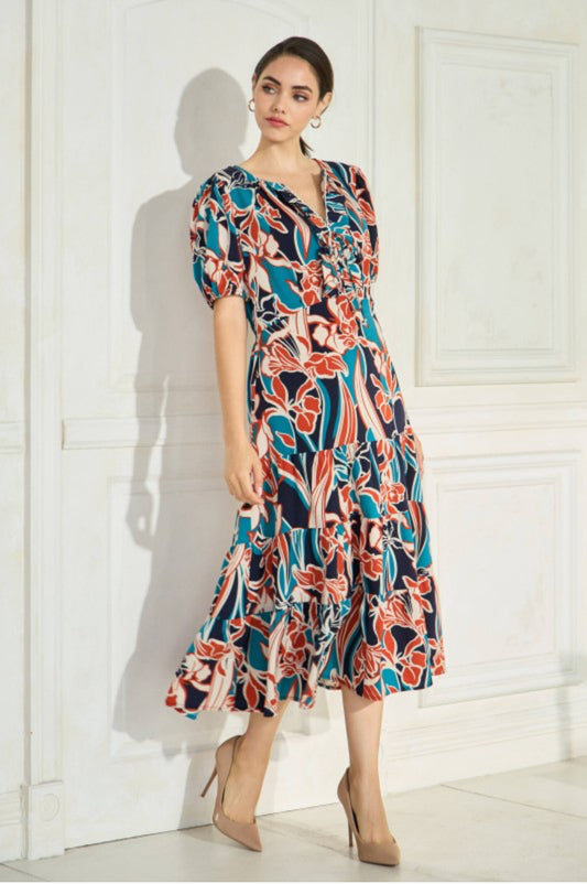 Floral Print Tiered Midi Dress