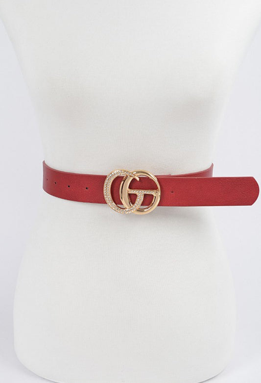 Rhinestone Buckle Faux Leather Belt