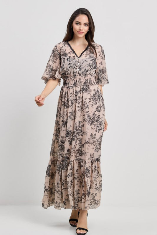 Half Relaxed Sleeves Chiffon Maxi Dress