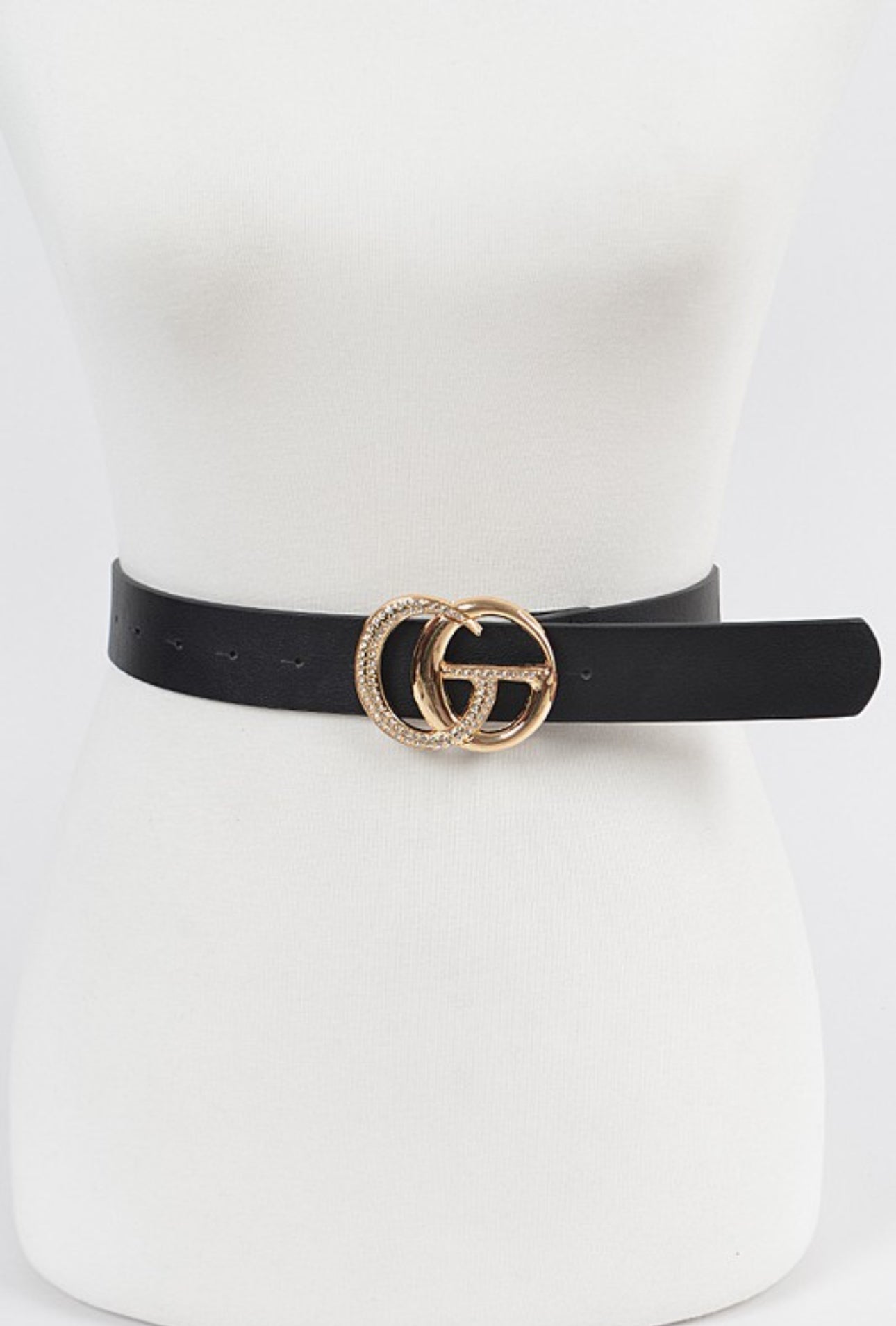 Rhinestone Buckle Faux Leather Belt