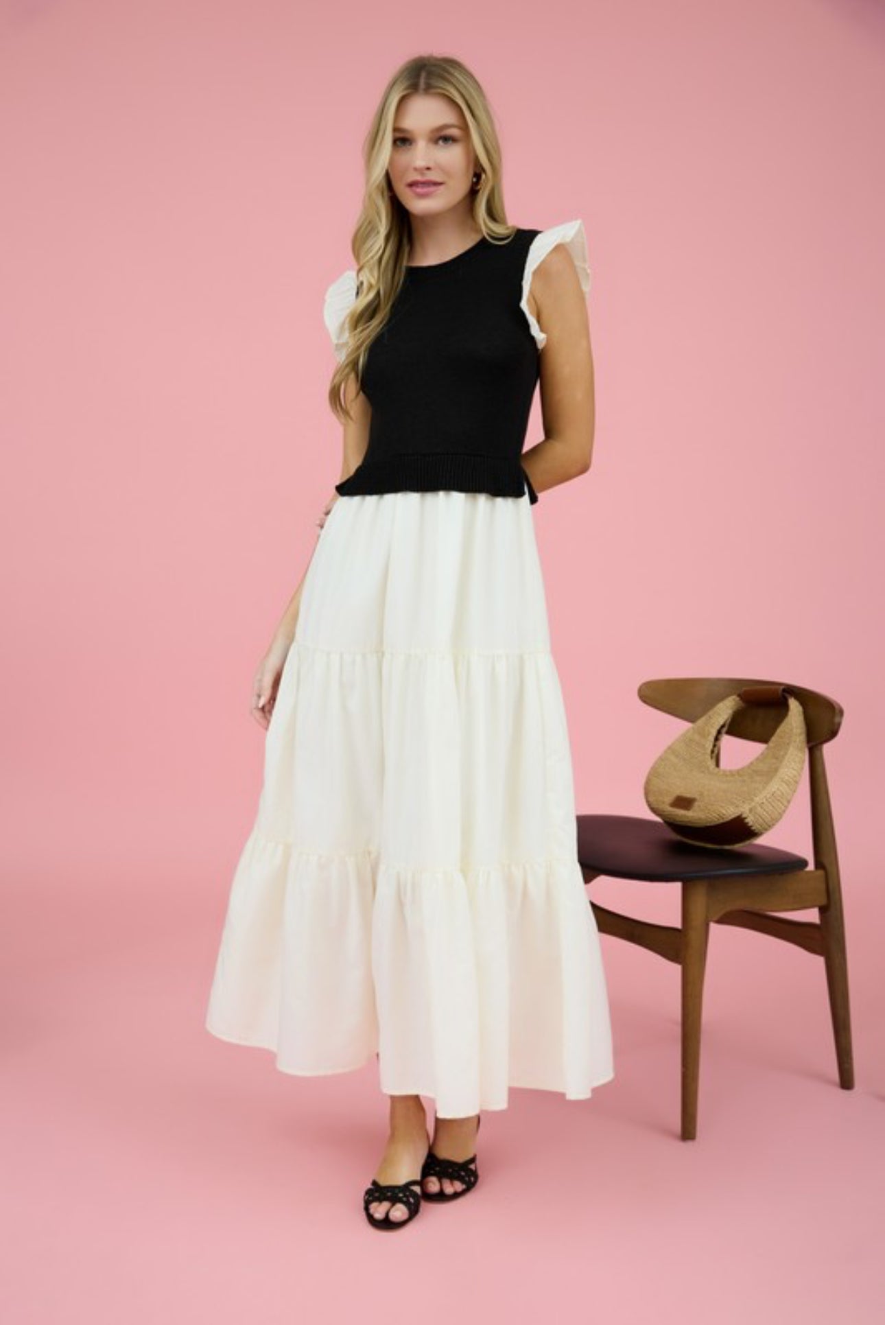 Mixed Media Sweater Vest Midi Dress