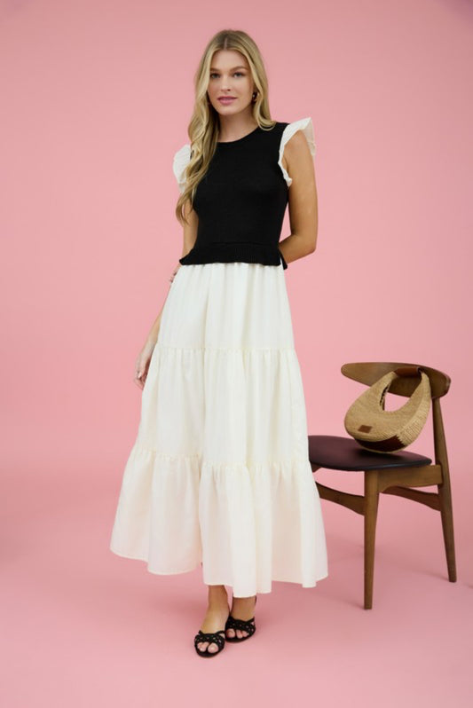 Mixed Media Sweater Vest Midi Dress